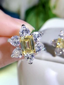 Hoa tai đính đá Cubic Zirconia - Màu vàng - Xem 6