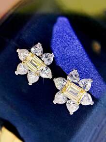 Hoa tai đính đá Cubic Zirconia - Màu vàng - Xem 7