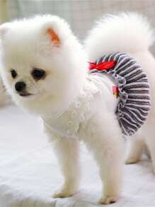 1pc Strawberry Embroidered Pet Dress - Black and White - View 4