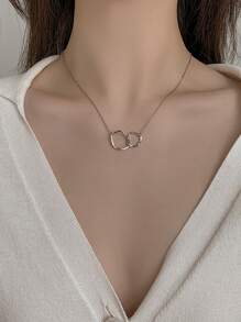 圓圈裝飾鏈條樣式項鍊 - 銀色 - 查看 1