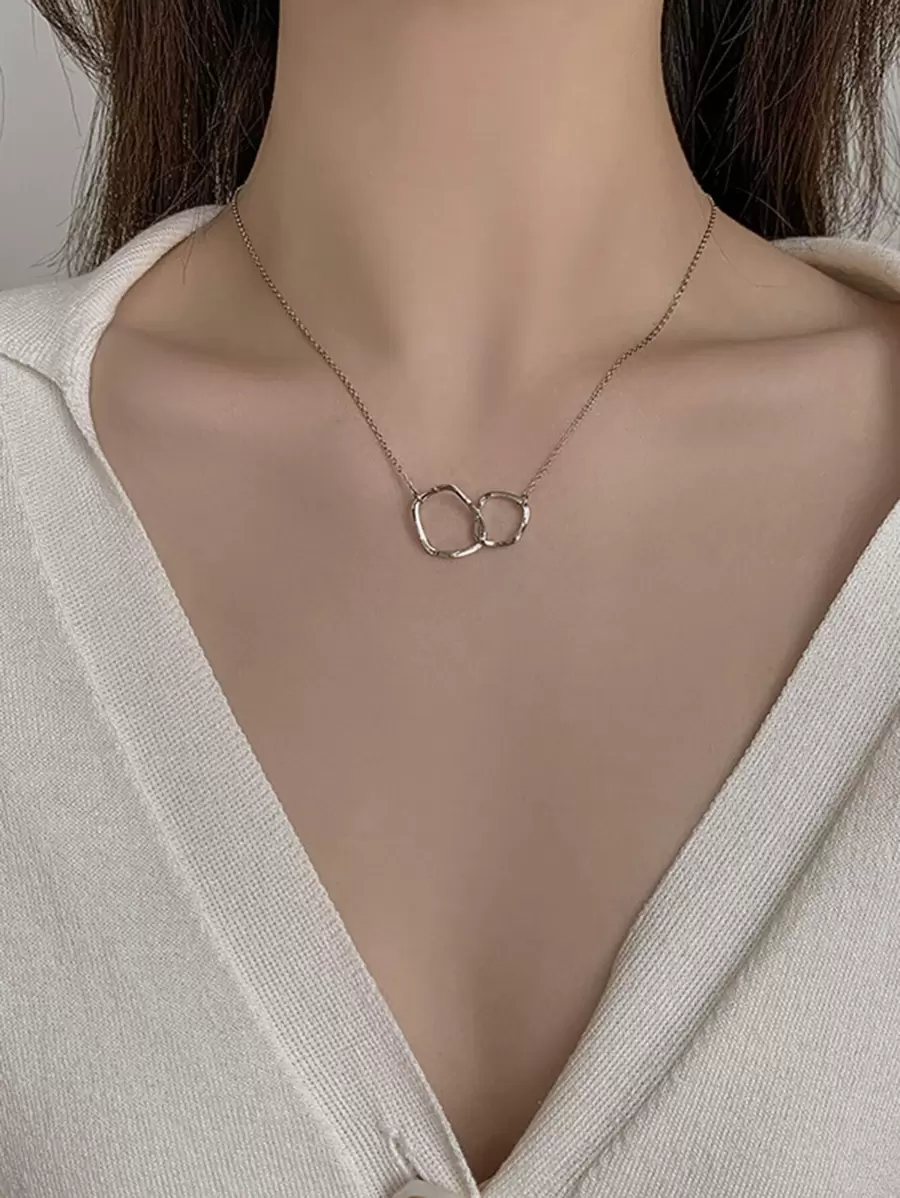 圓圈裝飾鏈條樣式項鍊 - 銀色 - 查看 1
