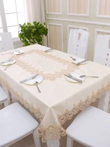 1入組蕾絲裝飾桌布滌綸扇形裝飾防水裝飾布餐桌罩 - 米色 - 查看 1