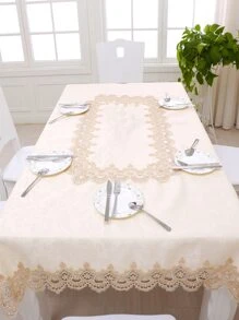1入組蕾絲裝飾桌布滌綸扇形裝飾防水裝飾布餐桌罩 - 米色 - 查看 4