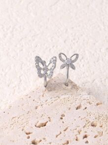 2pcs/set Cubic Zirconia Butterfly Decor Nose Cuff - Silver - View 2