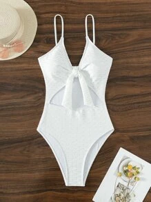 Bañador una pieza con nudo delantero con abertura - Blanco - Ver 5