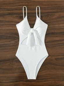 Bañador una pieza con nudo delantero con abertura - Blanco - Ver 4