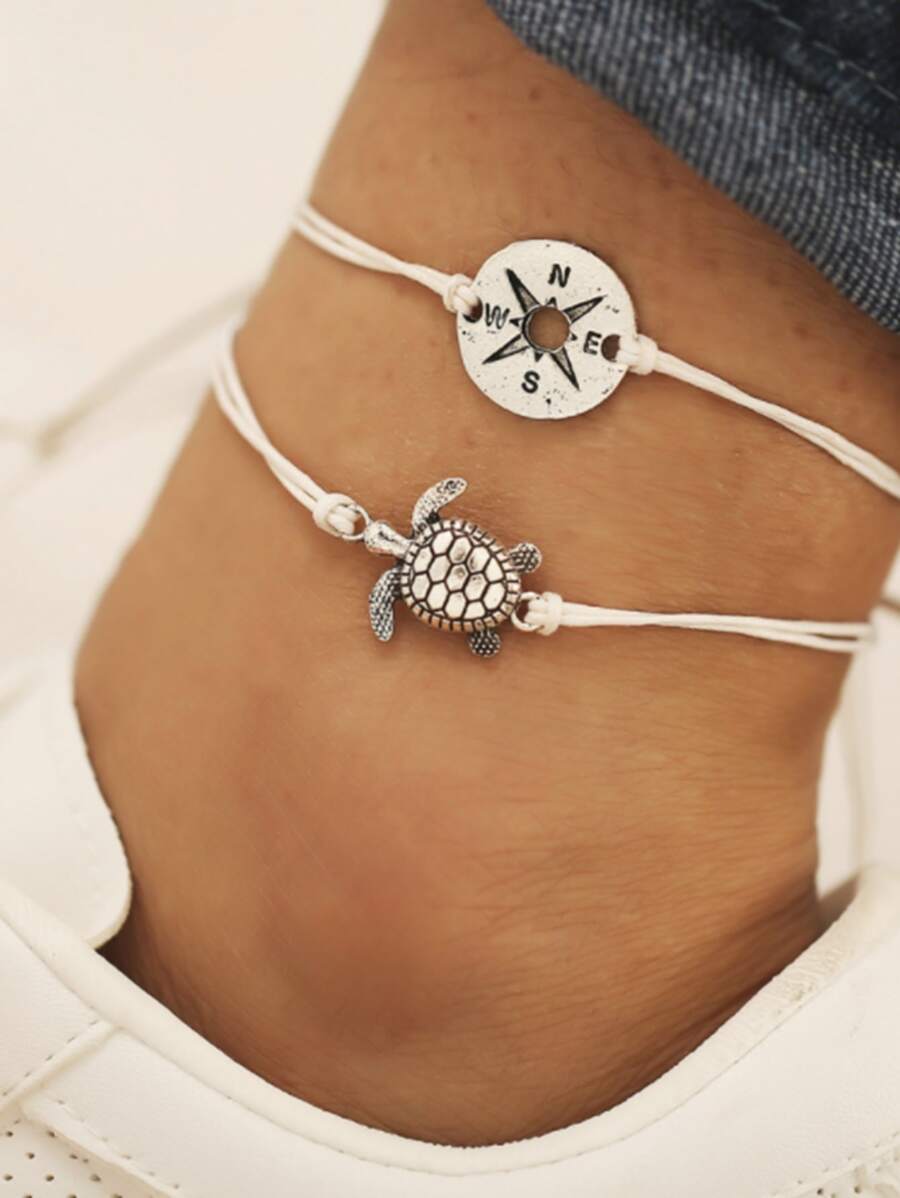2pcs/set Tortoise Decor Anklet - White - View 1
