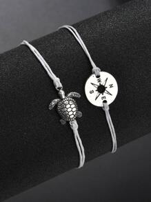 2pcs/set Tortoise Decor Anklet - White - View 2