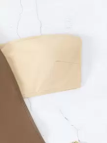 SHEIN Swim 夏季海滩 2 件装链条单肩连体泳衣 - 卡其色 - 查看 7