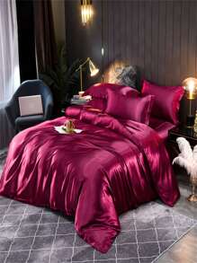 3pcs/set Burgundy Duvet Cover Set(1 Duvet Cover & 2 Pillowcase), Minimalist Polyester Bedding Set For All Season - Burgundy - View 3