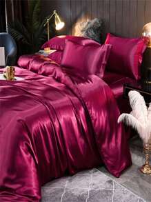 3pcs/set Burgundy Duvet Cover Set(1 Duvet Cover & 2 Pillowcase), Minimalist Polyester Bedding Set For All Season - Burgundy - View 4