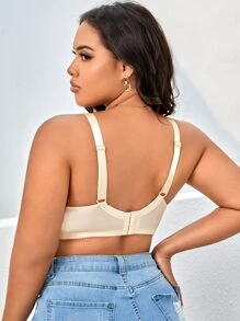 加大對比蕾絲蝴蝶結前扣胸罩內衣 - 杏色 - 查看 2