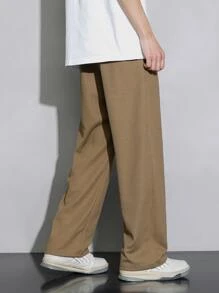 Hombres Pantalones rectos de cintura con cordón - Marrón Mocha - Ver 2