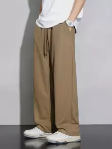 Hombres Pantalones rectos de cintura con cordón - Marrón Mocha - Ver 5