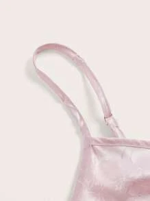 ROMWE Kawaii 花卉圖案提花前繫帶吊帶上衣 - 粉色 - 查看 3