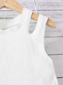 SHEIN Bộ hai mảnh Gái Cắt ra Viên lá sen Gân đan Họa tiết hoa Boho - Màu xanh hải quân - Xem 3