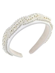 Faux Pearl Decor Headband - White - View 2