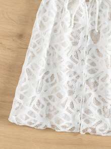 Girls Tie Front Mesh Kimono - White - View 5
