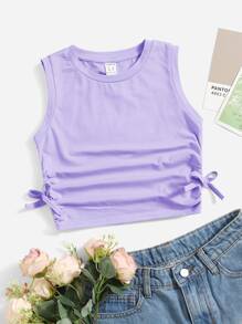 SHEIN Chicas Top tank fruncido con nudo lateral - Lila Púrpura - Ver 1