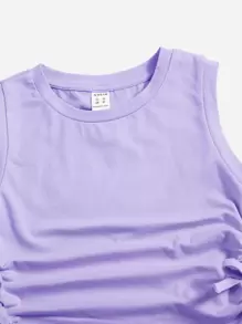 SHEIN Chicas Top tank fruncido con nudo lateral - Lila Púrpura - Ver 3