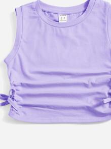 SHEIN Chicas Top tank fruncido con nudo lateral - Lila Púrpura - Ver 4
