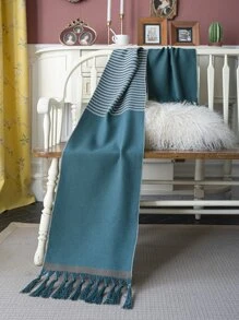 1pc Striped Pattern Table Runner, Modern Fabric Tassel Decor Table Runner For Home - Multicolor - View 2