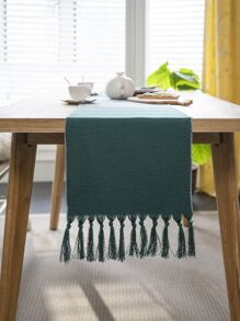 1pc Striped Pattern Table Runner, Modern Fabric Tassel Decor Table Runner For Home - Multicolor - View 3