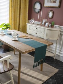 1pc Striped Pattern Table Runner, Modern Fabric Tassel Decor Table Runner For Home - Multicolor - View 4