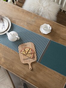 1pc Striped Pattern Table Runner, Modern Fabric Tassel Decor Table Runner For Home - Multicolor - View 5