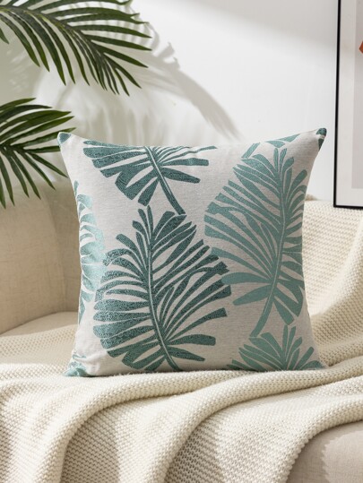 1pc Leaf Print Cushion Cover Without Filler, Modern Fiber Decorative Throw Pillow Case For Living Room, Home Decor