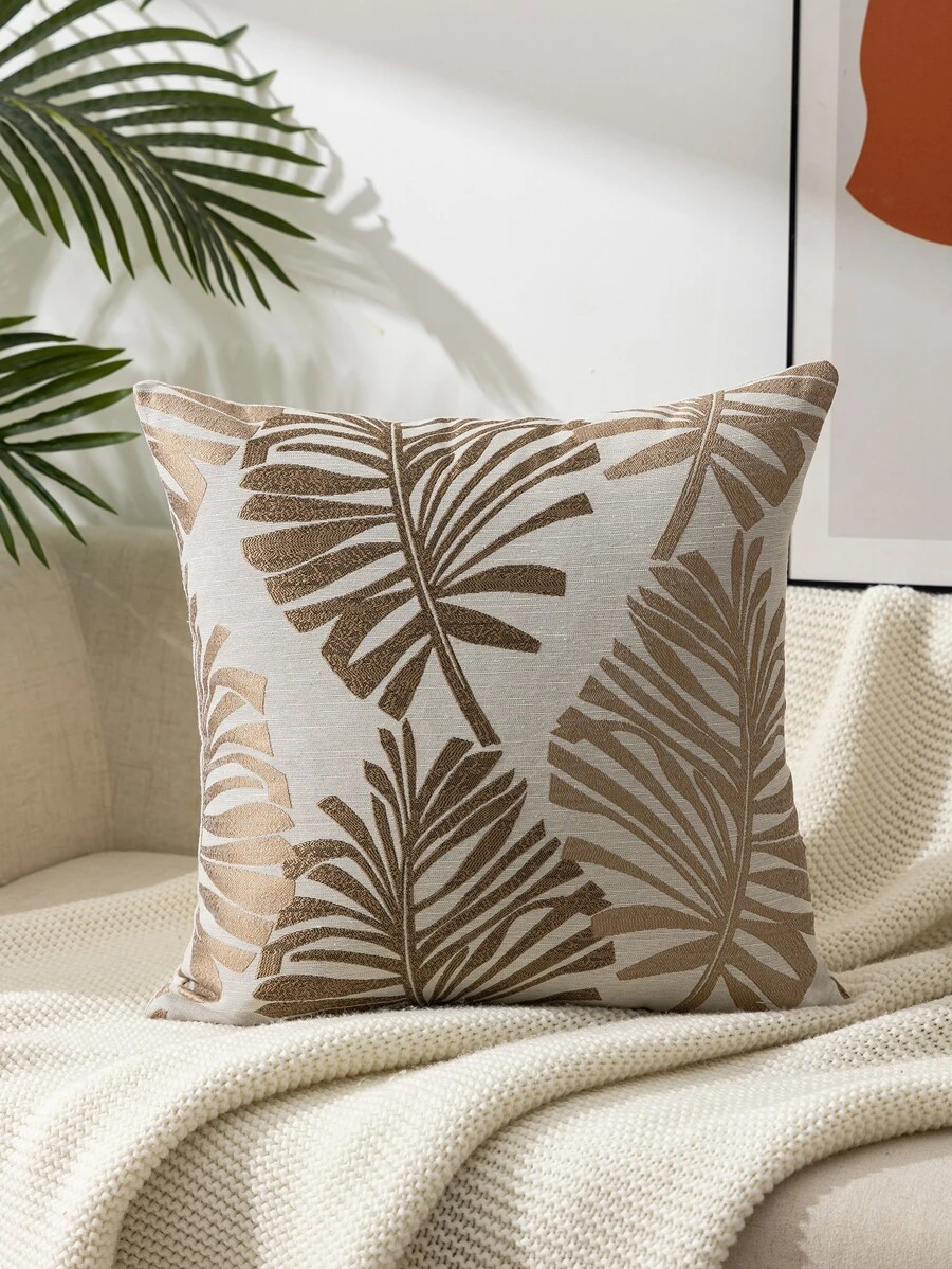1pc Leaf Pattern Cushion Cover Without Filler, Modern Fiber Decorative Throw Pillow Cover For Home