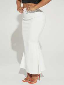 SHEIN SXY Váy nữ Xù màu trơn Thanh lịch - trắng - Xem 5