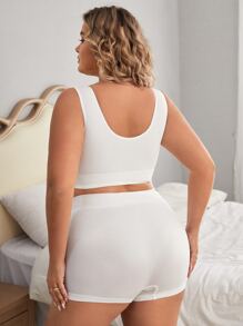 Set de lencería con estampado de letra tejido de canalé - Blanco - Ver 2