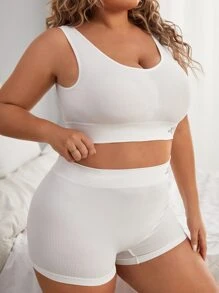 Set de lencería con estampado de letra tejido de canalé - Blanco - Ver 5