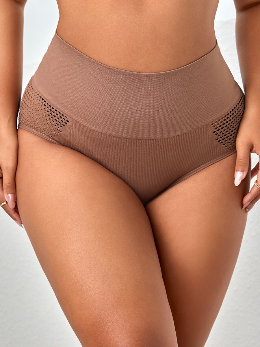 Plus Solid High Waisted Panty - Mocha Brown - View 1