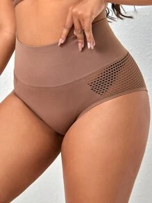 Plus Solid High Waisted Panty - Mocha Brown - View 3