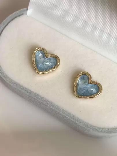 1 Pair Vintage Elegant Mini Cat Eye Heart Shaped Earrings, Simple Design Earrings