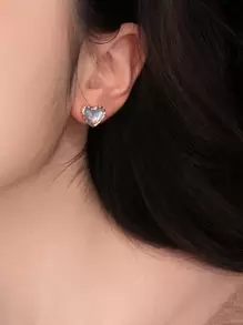 1 Pair Vintage Elegant Mini Cat Eye Heart Shaped Earrings, Simple Design Earrings - Baby Blue - View 4