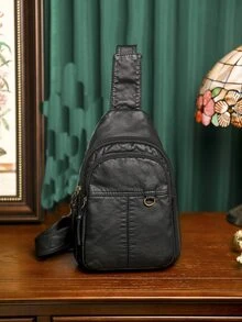 Mini Zipper Bum Bag Black Sling Bag - Black - View 2