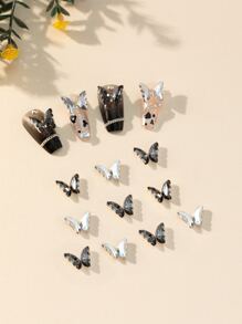 10pcs 3D Butterfly Design Nail Art Decoration - Black and White - View 1