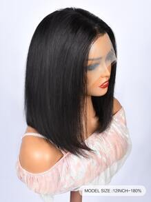 透明蕾絲短直鮑伯 13 X 4 蕾絲前額假髮 150%/180% 密度 10-14 吋自然黑色預拔自然髮絲蕾絲人髮優質女式假髮 - SNatural - 查看 3