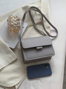 1 chiếc túi đeo chéo hình vuông bằng da PU có nắp từ tính, thiết kế tối giản đơn giản, đa năng và giản dị dành cho nam giới sử dụng hàng ngày/du lịch, dây đeo có thể điều chỉnh - Xám - Xem 2