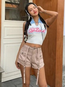 DAZY Flap Pocket Buckle Detail Shorts - Dusty Pink - View 1