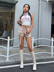 DAZY Flap Pocket Buckle Detail Shorts - Dusty Pink - View 4