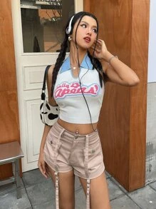 DAZY Flap Pocket Buckle Detail Shorts - Dusty Pink - View 6