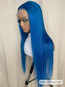 13*4 Lace Front Long Straight Human Hair Wig - Blue - View 2