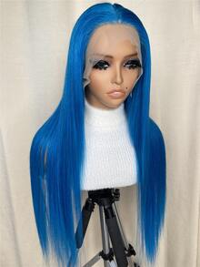 13*4 Lace Front Long Straight Human Hair Wig - Blue - View 3