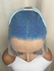 13*4 Lace Front Long Straight Human Hair Wig - Blue - View 5