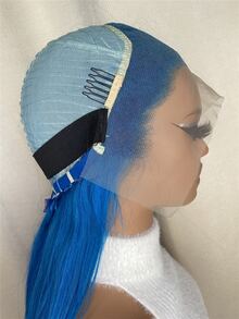 13*4 Lace Front Long Straight Human Hair Wig - Blue - View 6