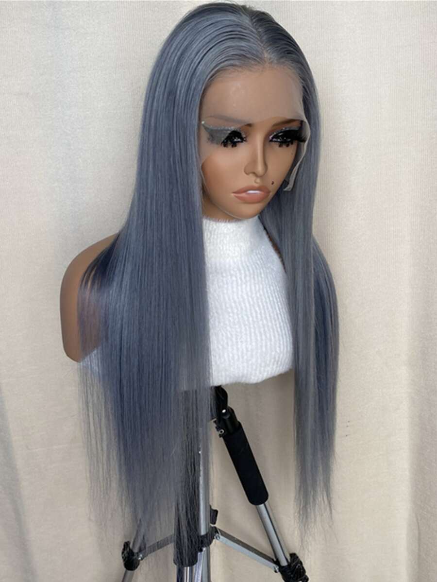 13*4 Lace Front Long Straight Human Hair Wig - Grey - View 1